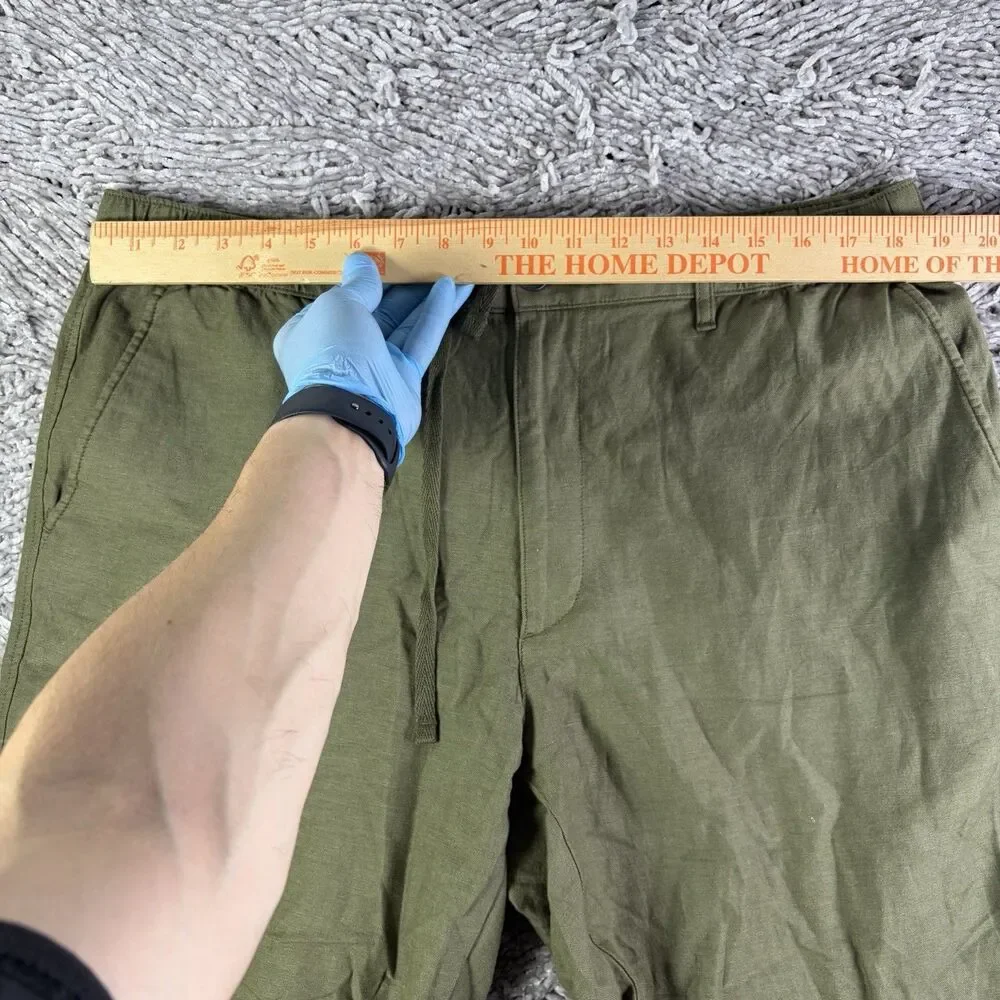 Uniqlo Linen Blend Pants Mens XL (36-39 Inch Waist) Green Drawstring Summer Work
